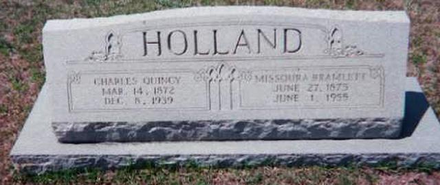 Double granite Holland headstone for Charles Quincy Holland and his wife