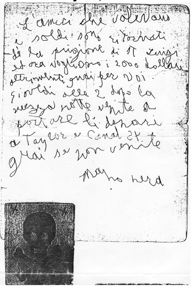 Black Hand extortion letter to Luigi Leonetti, 14 May 1921