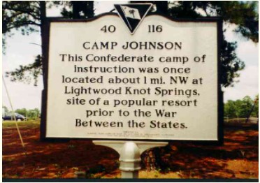 South Carolina historical marker for Camp Johnson at Lightwood Knot Springs