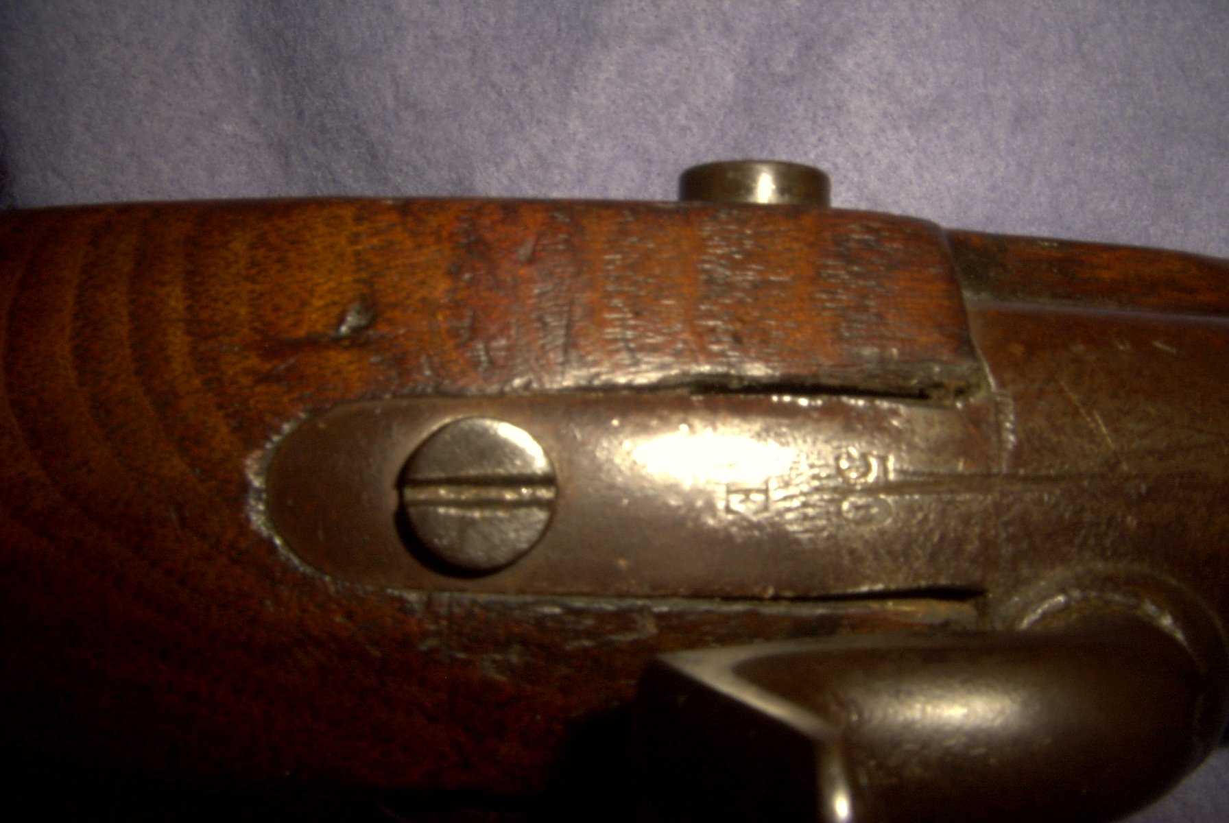 Close view of the lock plate on W.D. Shirer's carbine