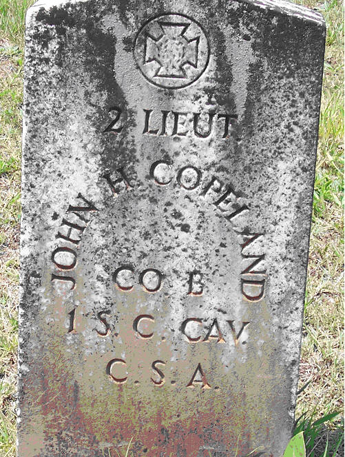 Headstone of 1st Lt. John H. Copeland, Co. B, 1st S.C. Cavalry, C.S.A.
