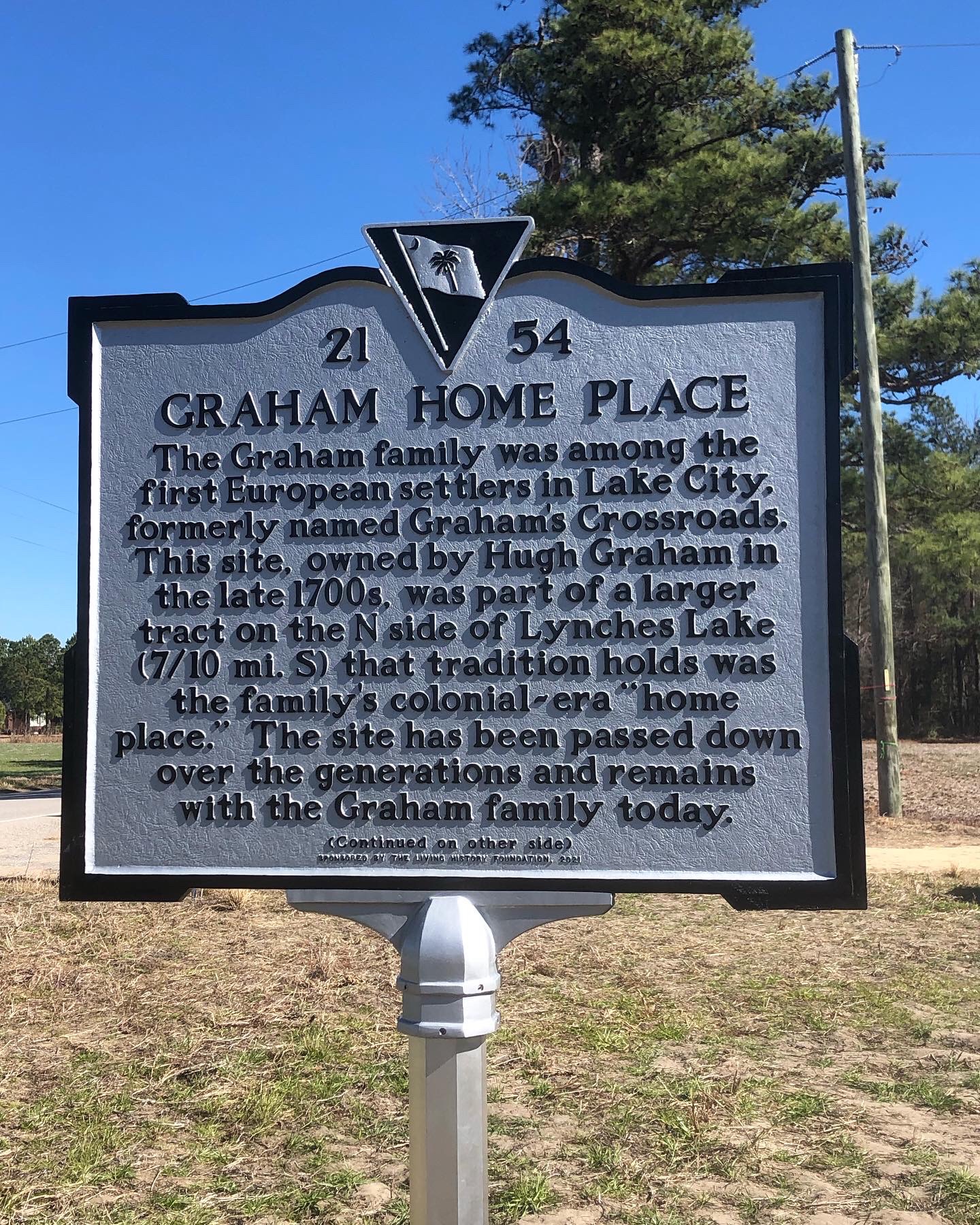Front of the Graham Home Place historical marker 21-54 near Lake City