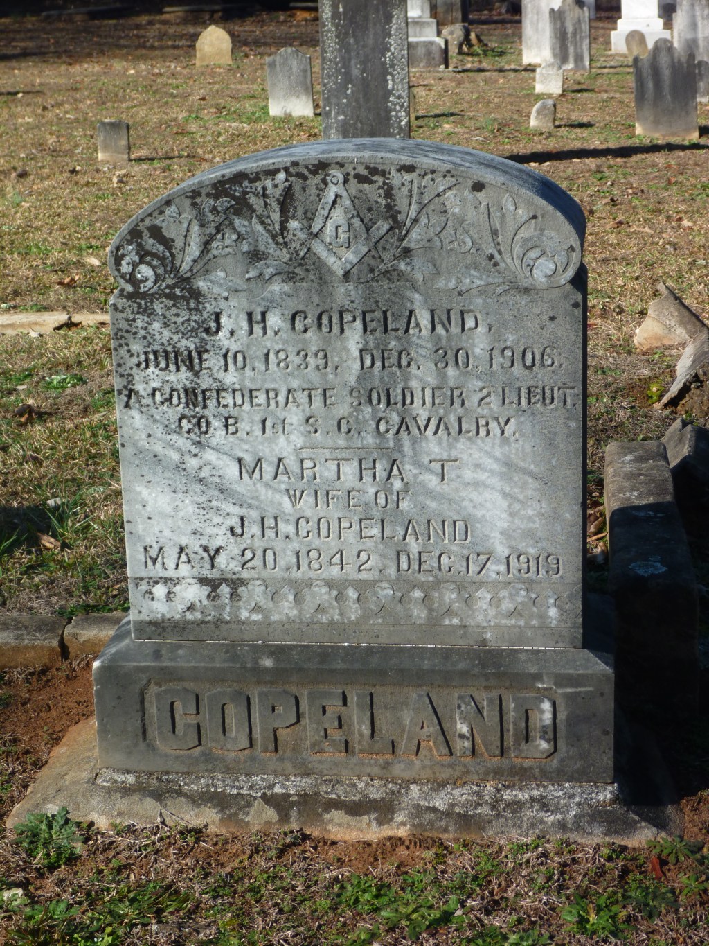 Gravestone of J. H. and Martha Copeland