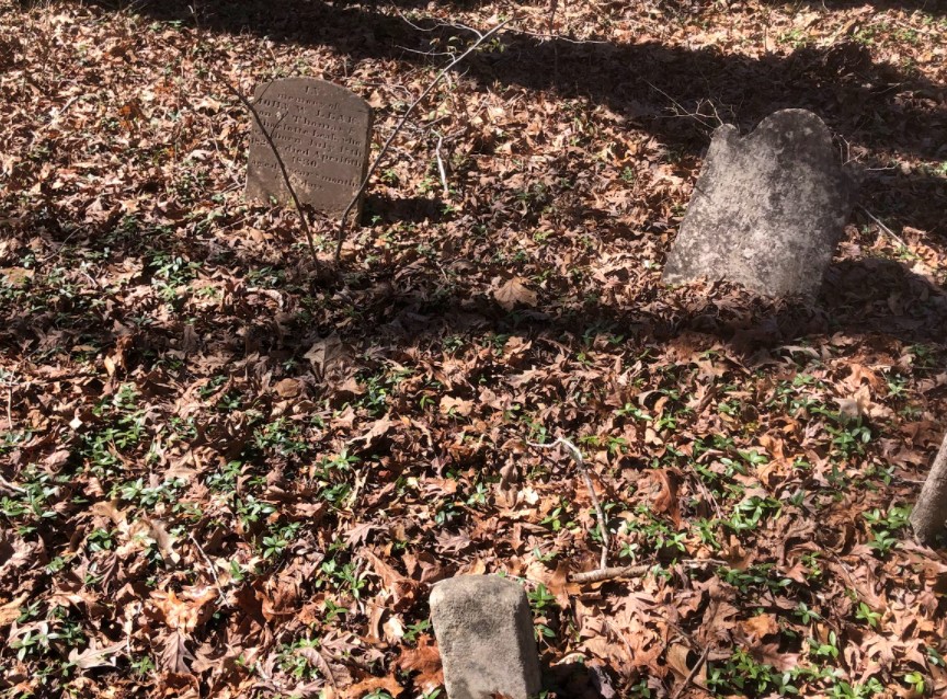 John W. Leak's stone among the leaves