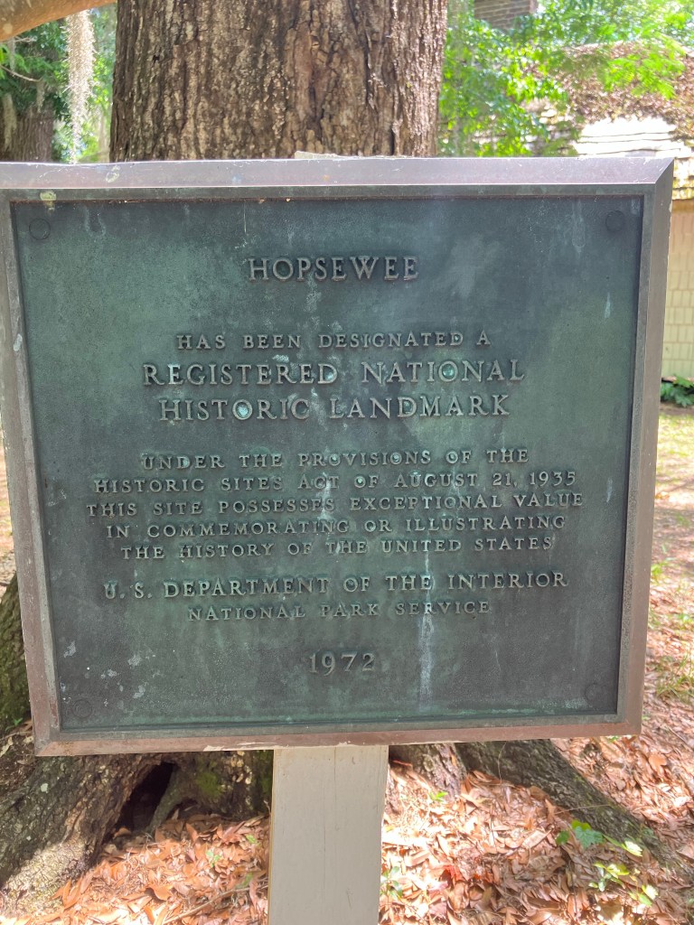 Bronze plaque marking Hopsewee as a Registered National Historic Landmark