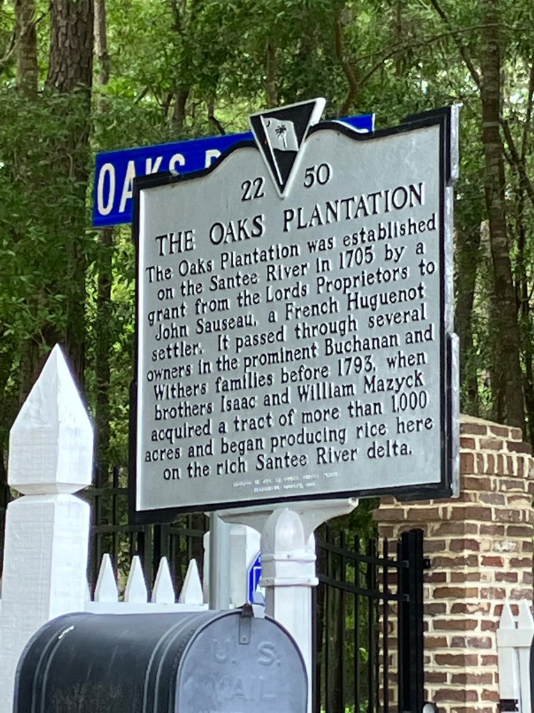 The Oaks Plantation historical marker 22-50 by the gate