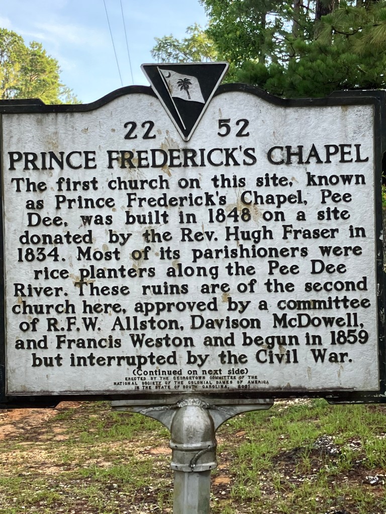 Front of SC historical marker 22-52 for Prince Frederick's Chapel