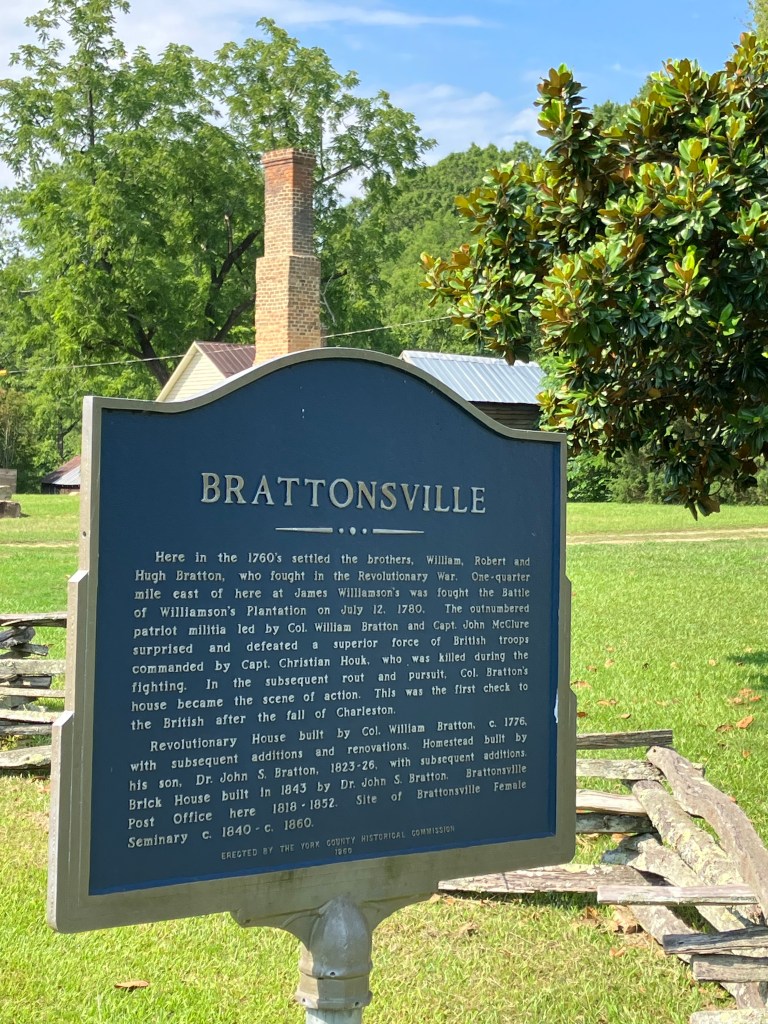 Historic Brattonsville sign in front of the grounds