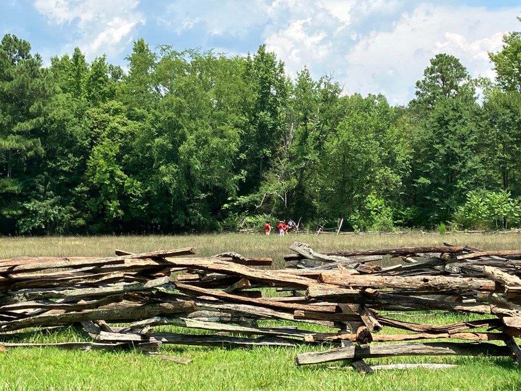 Split-rail fence in the field where the Huck's Defeat battle is reenacted