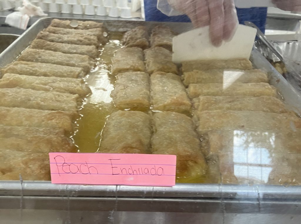 Tray of peach enchiladas