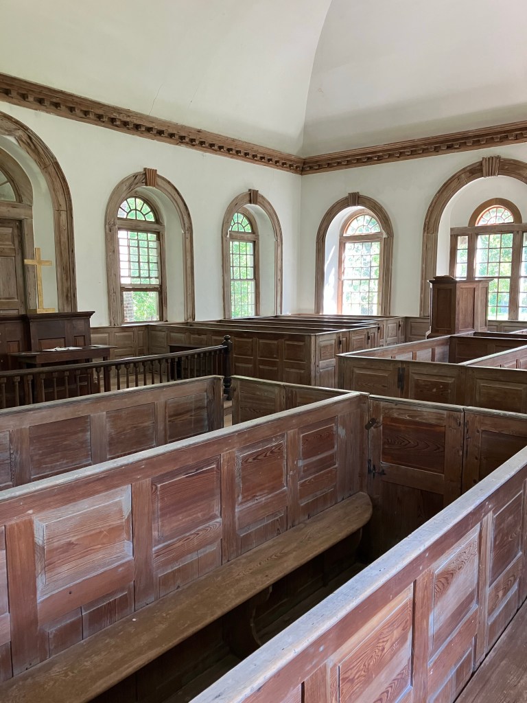 Looking down over the box pews