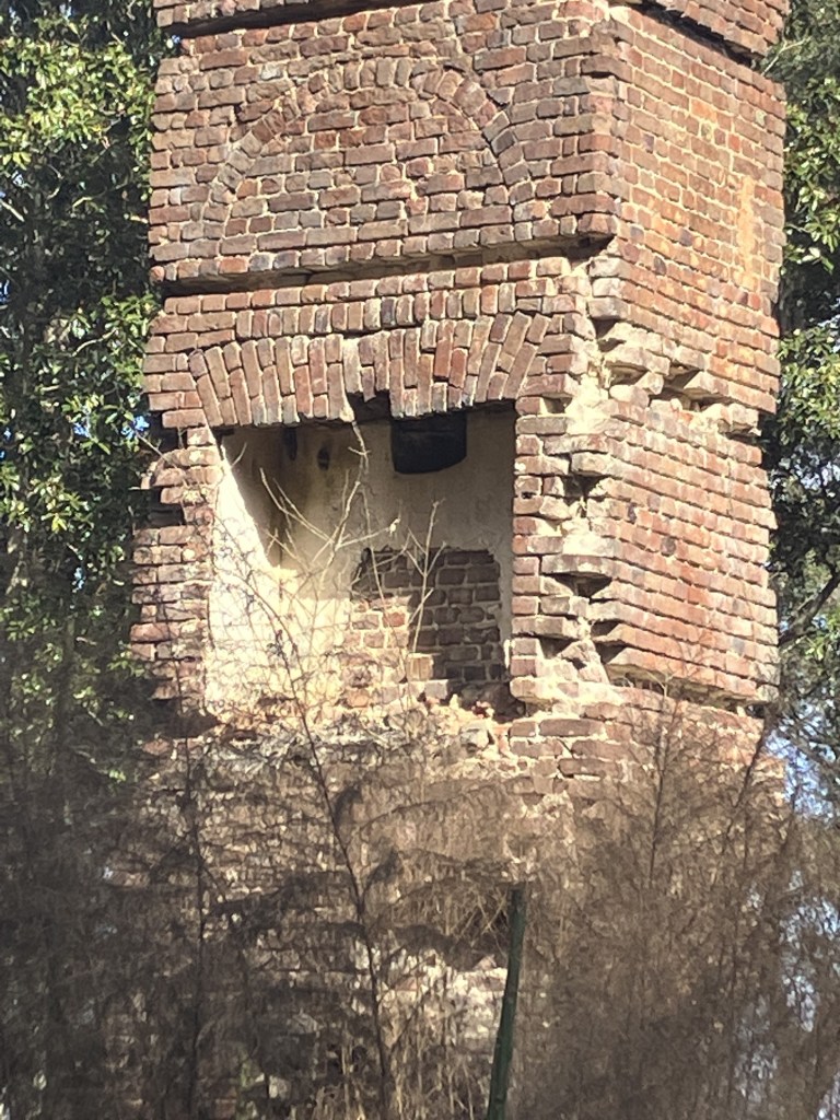 Close view of the brick chimney's open firebox