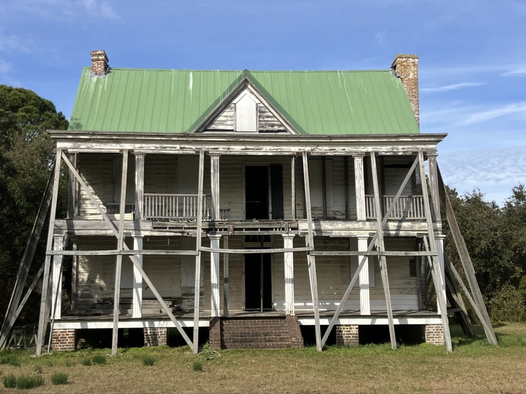 The old Tibwin Plantation house braced with timbers