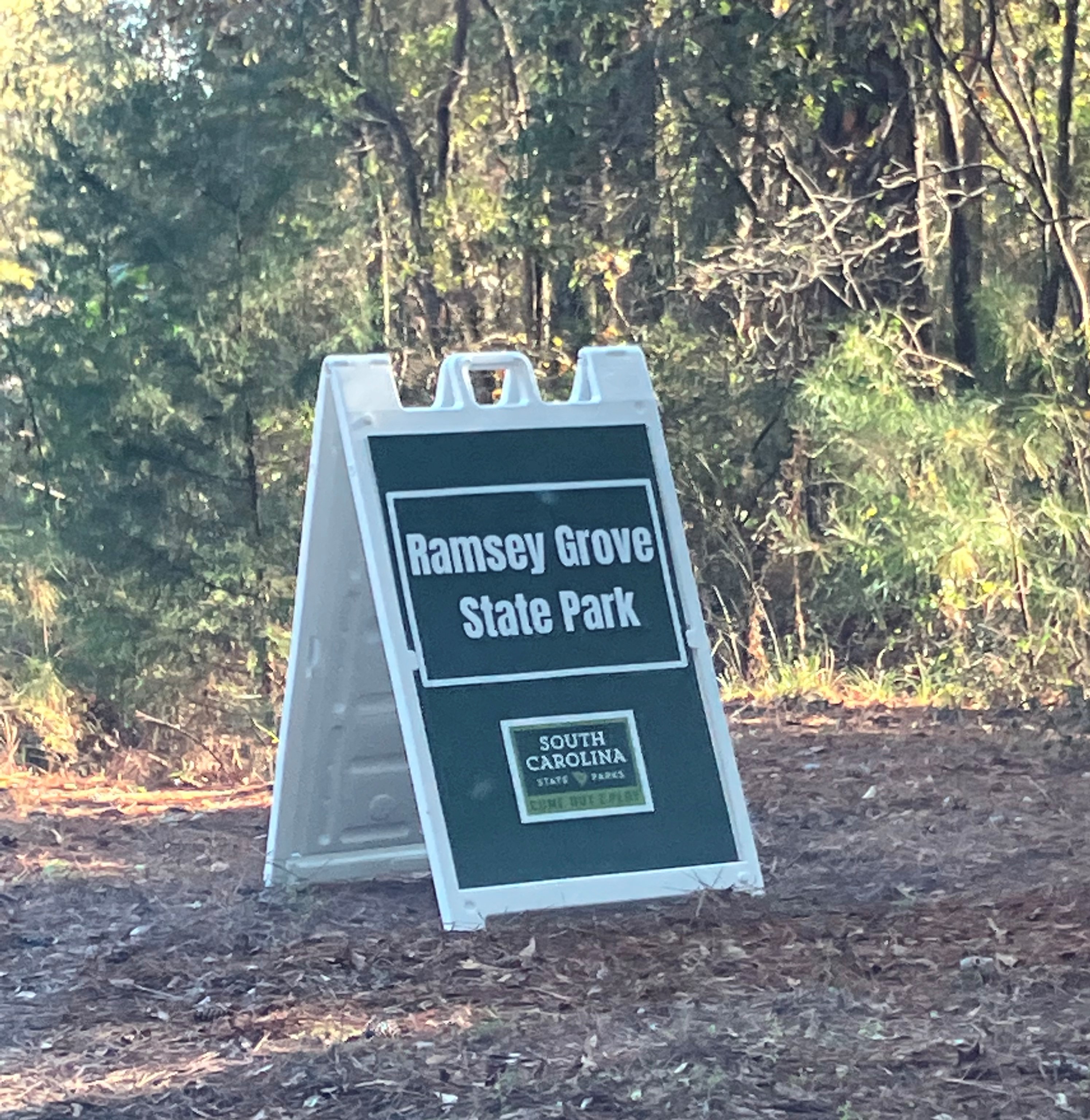 Sandwich-board sign for Ramsey Grove State Park