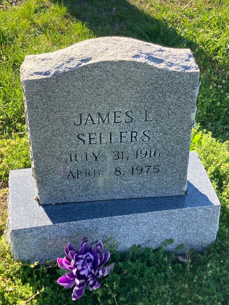 Gravestone of James E. Sellers, July 31, 1910 – April 8, 1975, Lisa's grandfather, at Mary's Grove Church cemetery