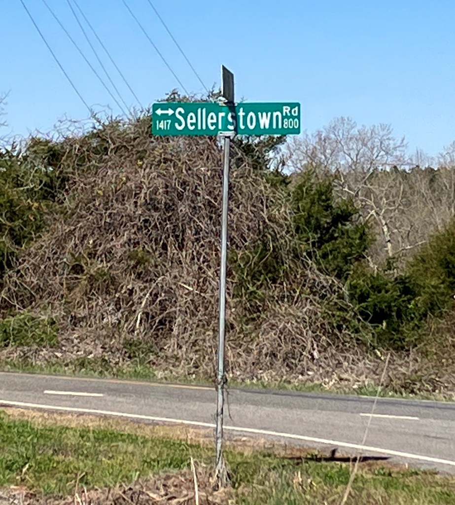 Sellerstown Road street sign beside the road