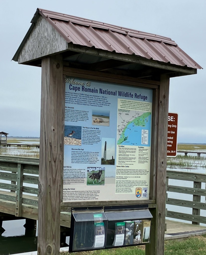 Cape Romain National Wildlife Refuge information kiosk at the landing