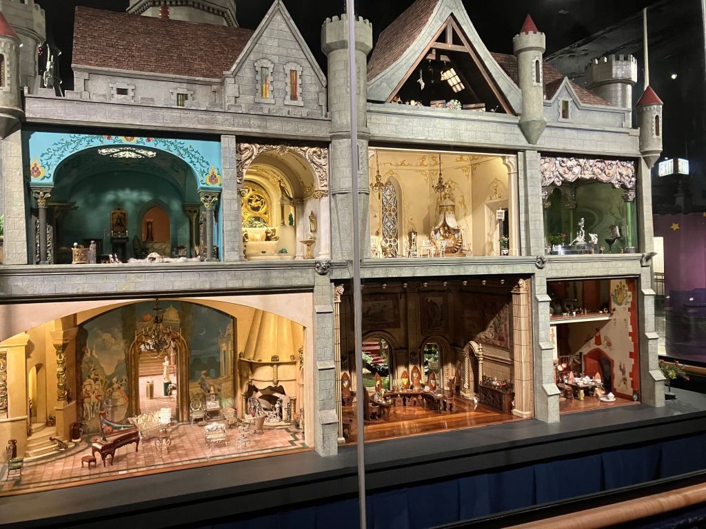 Full view of Colleen Moore's Fairy Castle with its rooms open to view