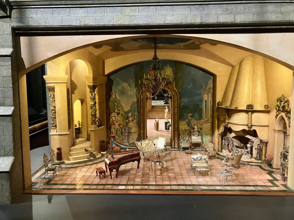 Miniature drawing room with a piano in the Fairy Castle