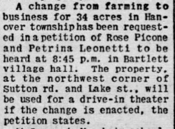 Chicago Tribune clipping from May 9, 1948, about Rose Picone and Petrina Leonetti's petition for a drive-in theater