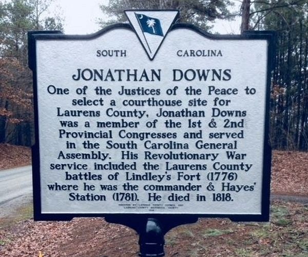 Historical marker for Jonathan Downs