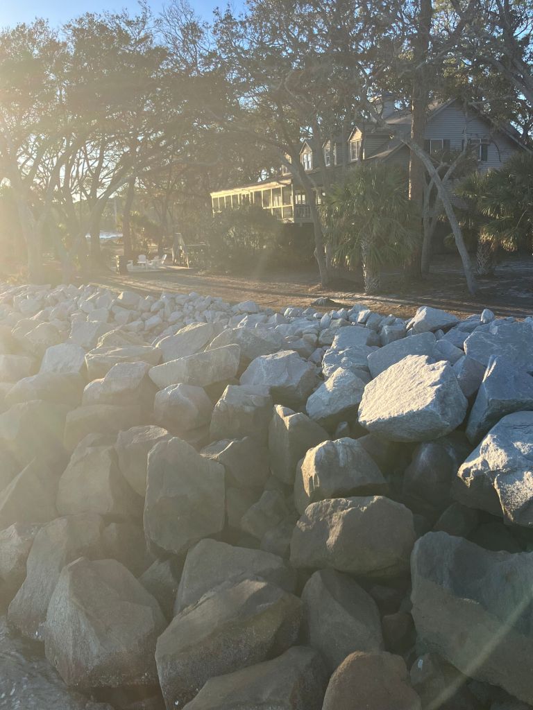 Rock seawall in front of the Turner House