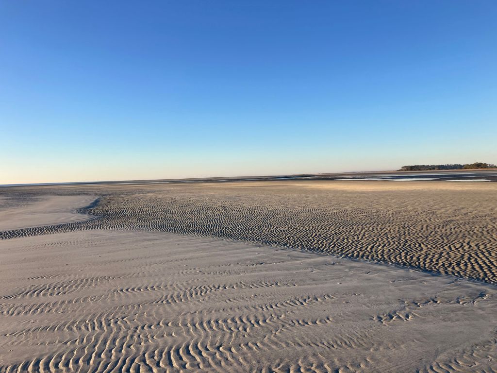 Rippled sand flats at low tide