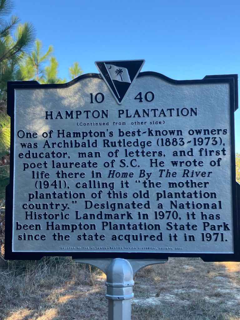 Back of the Hampton Plantation marker about Archibald Rutledge
