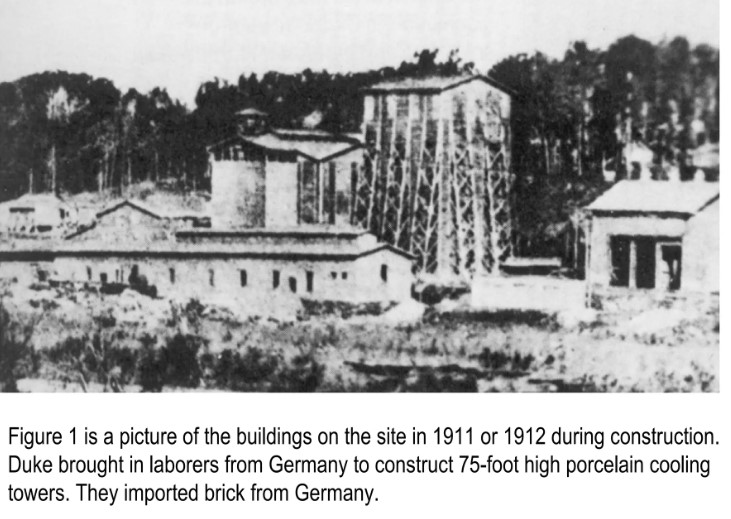 Old photo of the Nitrolee plant buildings under construction around 1911 or 1912