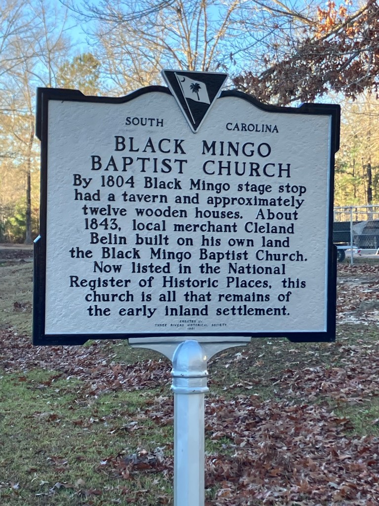 South Carolina historical marker for Black Mingo Baptist Church