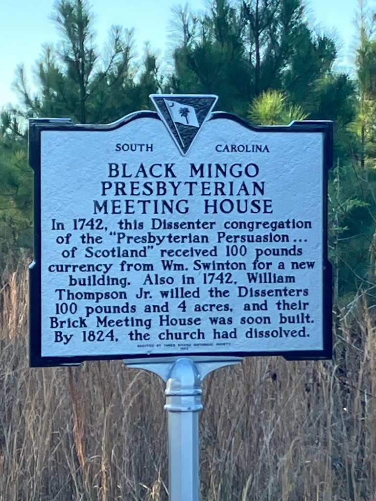 Reverse of the Black Mingo Presbyterian Meeting House historical marker