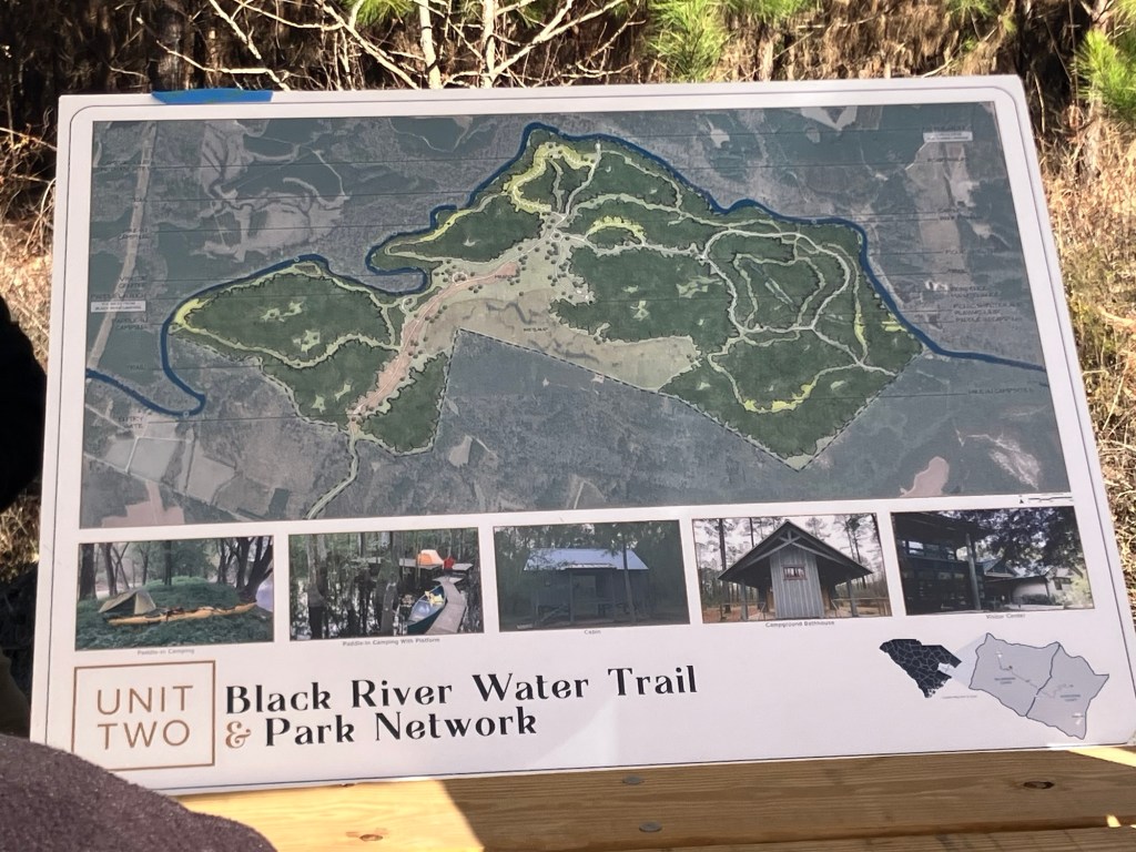 Black River Water Trail and Park Network sign with a park map