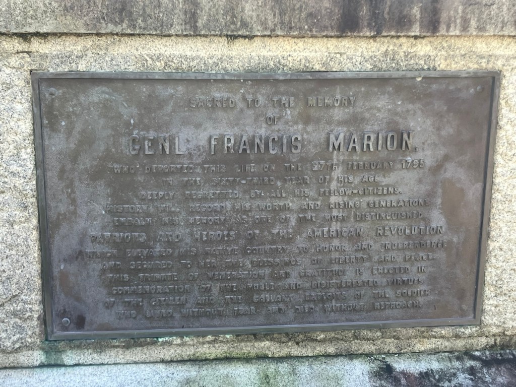 Weathered inscription on Francis Marion's tomb