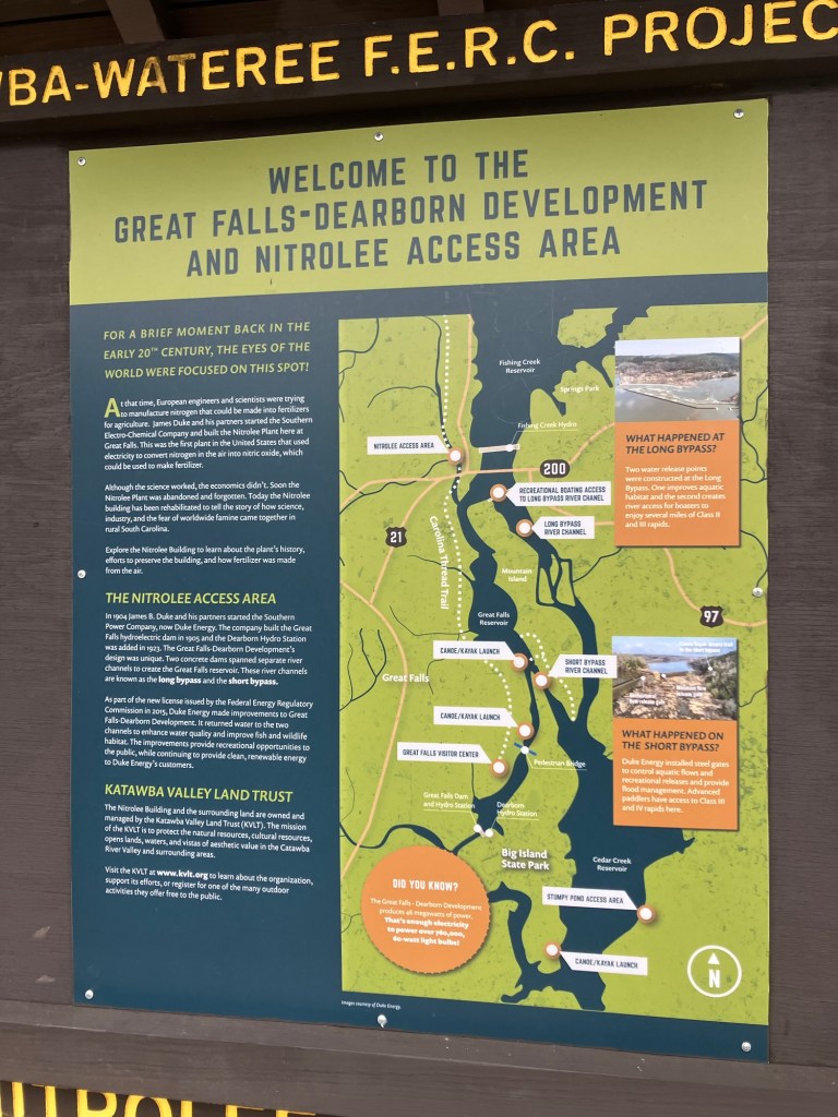 Wateree project sign welcoming visitors to the Great Falls-Dearborn Development and Nitrolee Access Area