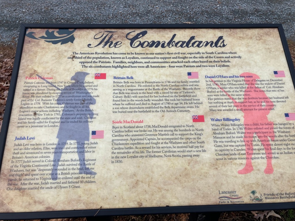 Interpretive panel titled The Combatants with silhouettes of an American and a British soldier