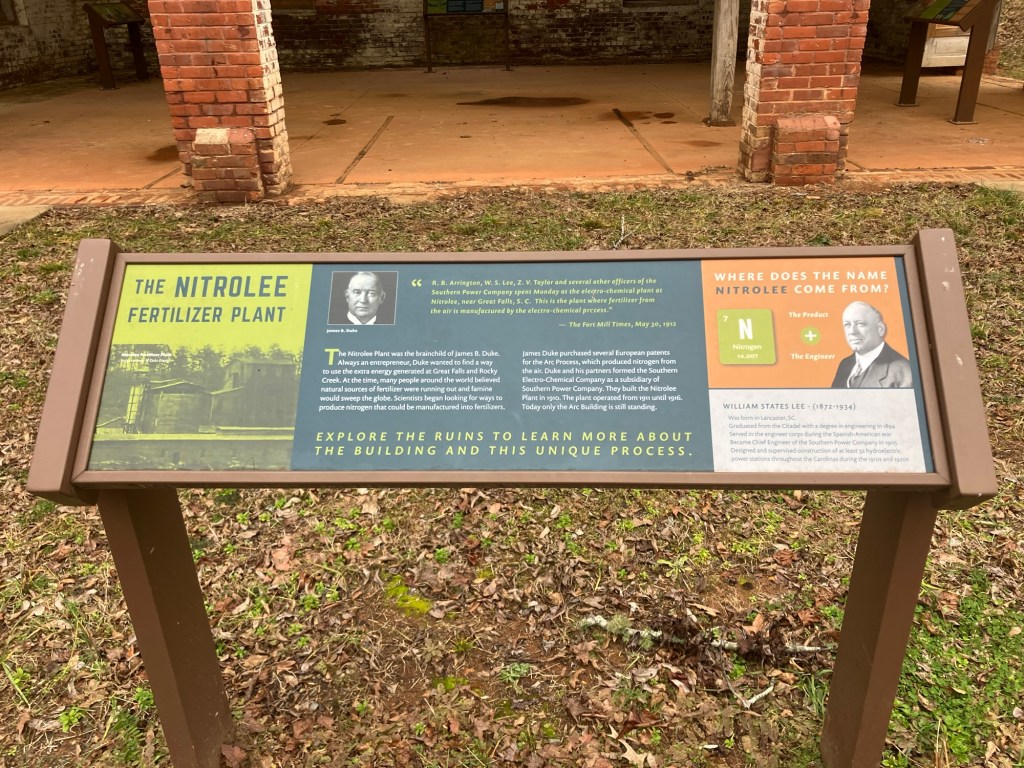 Interpretive panel about the Nitrolee fertilizer plant on the grounds